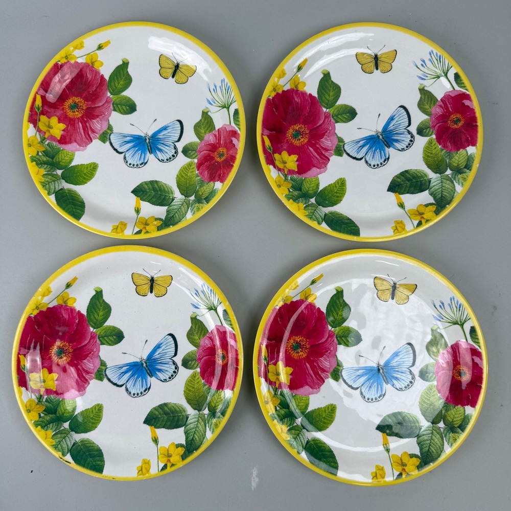 Melamine 9" Salad Plates Yellow Floral‎ Butterfly set of 4